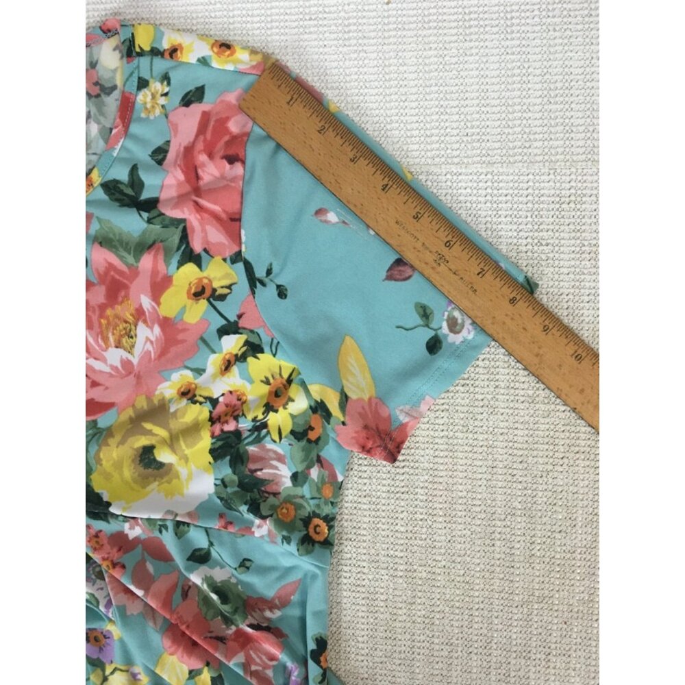 My Bump Luke 2:40 Dress Women Size XL Blue w Pink Yellow Flowers Pleated Waist - Picture 9 of 11